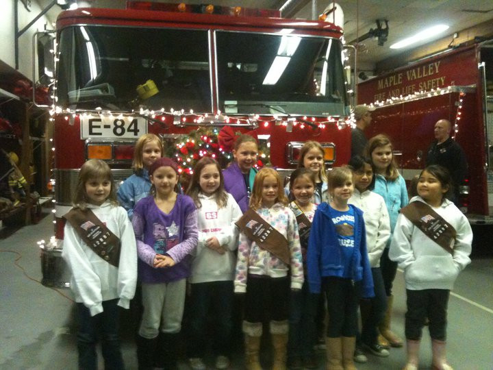 Girl Scouts with Fire Engine